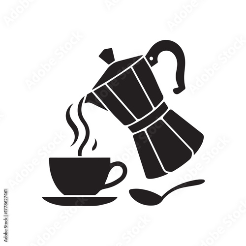 Coffee pot pouring coffee into cup