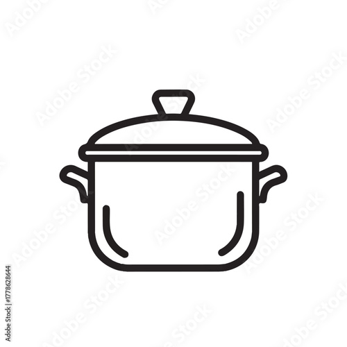Simple line art illustration of a cooking pot with a lid, a versatile kitchen utensil icon for food preparation, culinary projects, and domestic kitchenware designs