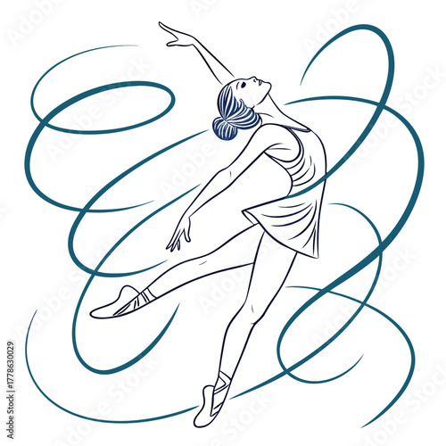 Elegant ballerina dancing with ribbon