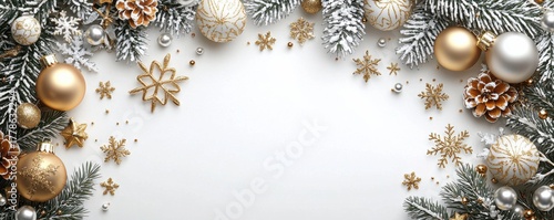 Festive Christmas background with gold and silver holiday decorations
