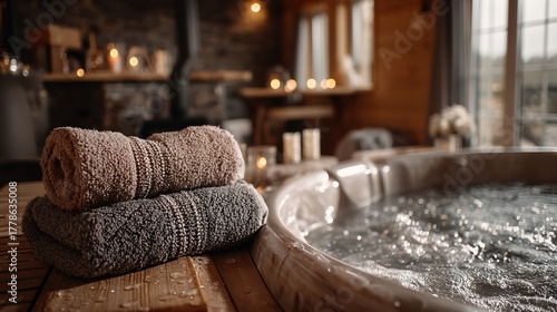 Cozy Indoor Spa with Towels and Relaxing Atmosphere in Cabin