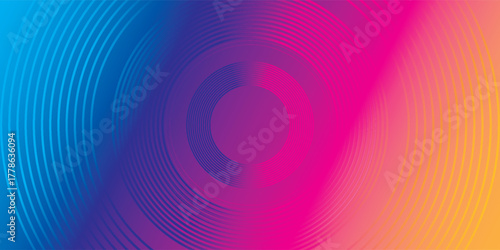 Concentric Gradient Rings: Blue Purple Pink and Yellow Abstract Design.