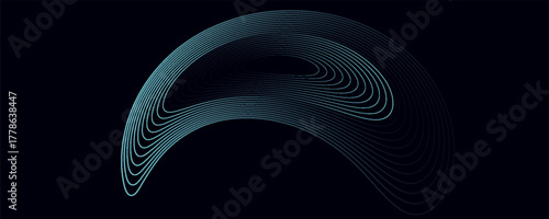 Blue abstract background with glowing circles. Swirl circular lines pattern. Geometric spiral. Twirl element. Modern graphic design. Futuristic technology concept.