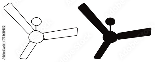 Ceiling Fan Icon Set – Vector Collection of Modern Ceiling Fan Symbols with Three and Four 
Blades, Light Fixture, and Air Cooling Design Illustrations