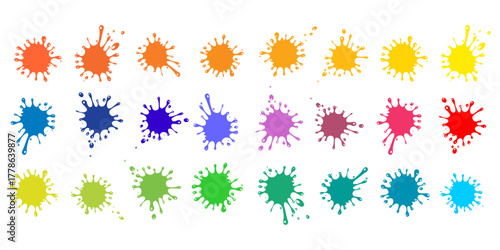 Rainbow splash background. Set of colored blots on the white background. 24 colors set. Rainbow colors. back to school. art and craft projects, scrapbooks Vector