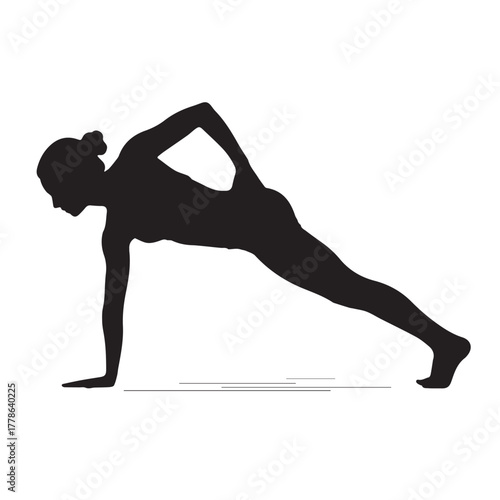 Black vector silhouette illustration of a woman doing a yoga sport exercise pose