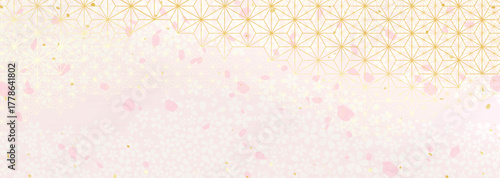 麻の葉模様と桜の花柄を組み合わせた和風背景イラスト