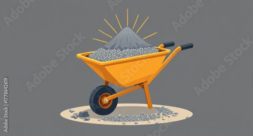 An isolated white wheelbarrow with red bricks for construction or gardening work