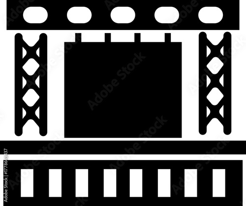 Outdoor Music Festival Stage Icon Concert, Performance, Theater, and Event Platform Symbol Entertainment, Show, and Auditorium Vector in Black Color Flat Style