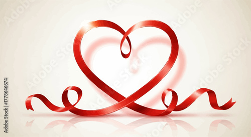 Elegant red ribbon gracefully forms a heart shape, symbolizing love and connection.