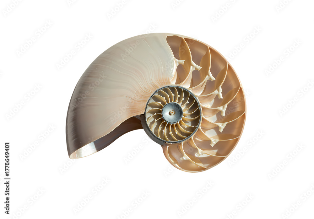 Obraz premium Discover nature's perfect spiral in nautilus shell cross-section