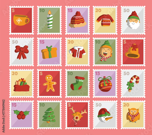 Cute Christmas Postage Stamp Collection set