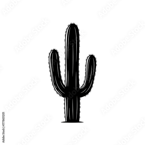 A vector illustration of a cactus in a red pot isolated on white, a simple symbol or icon