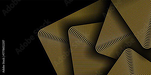 Abstract black background with checkered line pattern. Black gold line texture. Modern glossy black and gold gradient line creative design. Suitable for wallpaper, backdrop, banner, poster.