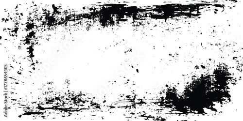 Black Ink Splatter Grunge Texture on White High Contrast Grunge Overlay for Graphic Design Print and Digital Backgrounds.