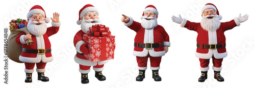 3d Santa Claus set With Various gestures Waving, Holding Gift, Pointing, and Laughing Joyful