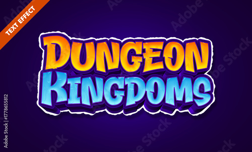 Dungeon kingdoms editable text effect - Bold 3d glossy fantasy font, adventure game title design