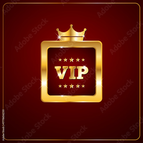 Luxury VIP Golden Badge with Crown and Stars. Premium Red and Gold VIP Vector Illustration