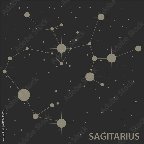 Sagittarius Constellation Art Illustrating the Zodiac Sign with Bright Stars on a Deep Dark Space Background