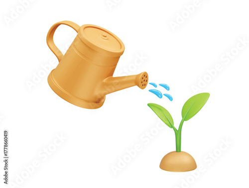 Nurturing Growth Watering a Young Plant with watering can icon 3d illustration