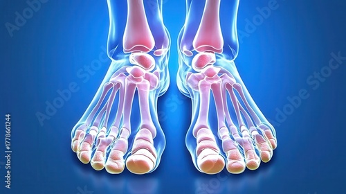 Detailed Anatomical Illustration of Human Feet with Bones Joints and