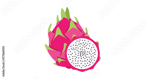 Vibrant dragon fruit cut open, a delicious tropical treat or exotic ingredient for summer drinks and creative food illustrations