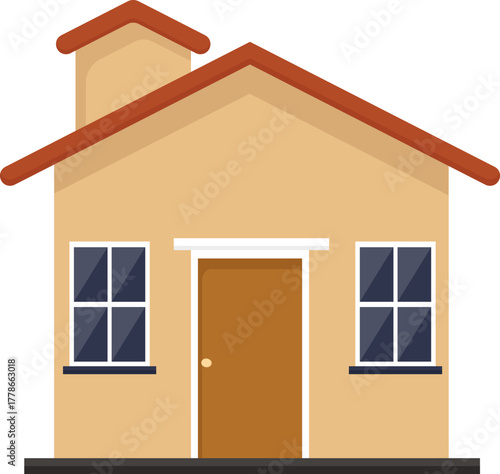 Flat Design House Illustration with Chimney and Brown Roof