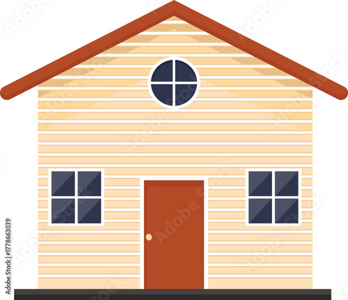 Minimalist Cartoon House Icon. Flat Vector Illustration of a Small Residential Home with Gabled Roof and Siding.