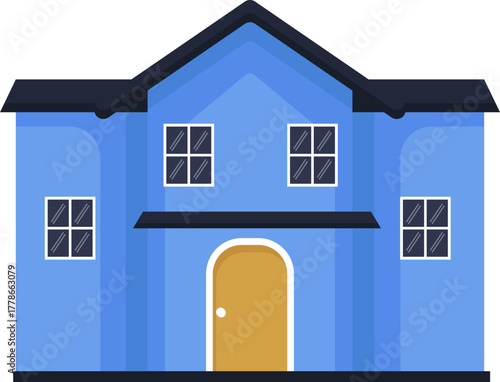 Flat Design Blue Residential House Illustration