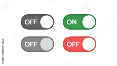 on and off toggle switch button. set of power switch png icons for ui, app, website. vector illustration on transparent background.power, on, off, buttons, graphic, switch, control, interface, 