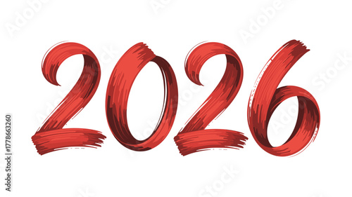 Hand drawn 2026 design. Brush painted number 2026 for new year. Transparent vector and PNG.2026, year, vector, artistic, red, design, typography, graphic, grunge, abstract,