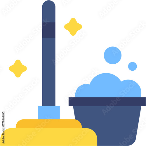 Mop and Broom Vector Icon Household Cleaning Equipment Illustration