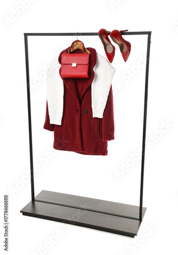 Fashionable red coat, white...