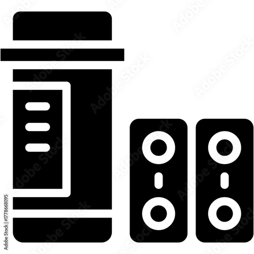 Pills Bottle Vector Icon Medicine and Antibiotic Healthcare Symbol