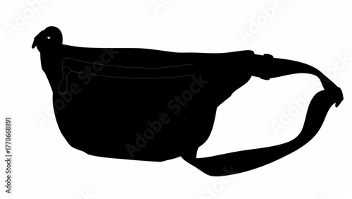 Silhouette of a black messenger bag with a visible strap and zipper pocket against white background
