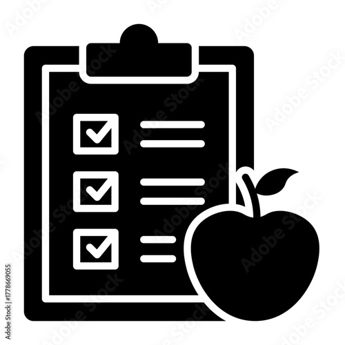 Apple with Checklist Icon for Health