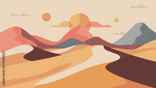 Desert Landscape Vector Illustration Nature Design