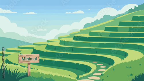 Minimal Landscape Rice Terraces Sign Vector Illustration