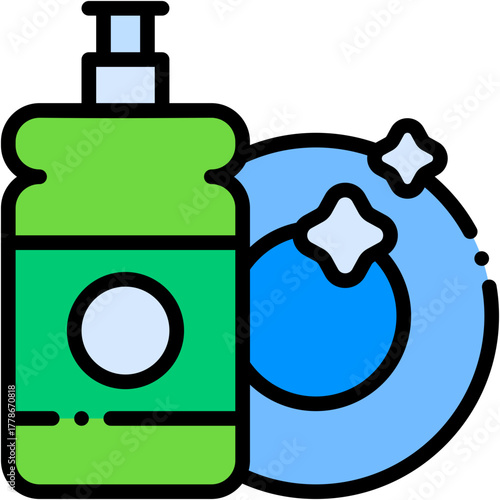 Dishwashing Vector Icon Clean Plate and Kitchen Household Cleaning Symbol