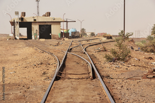 Railway station of Zouerate. Mauritania Desert train, Train du Desert, The vintage train in Sahara desert, that crosses between Zouerate and Nouadhibou.
