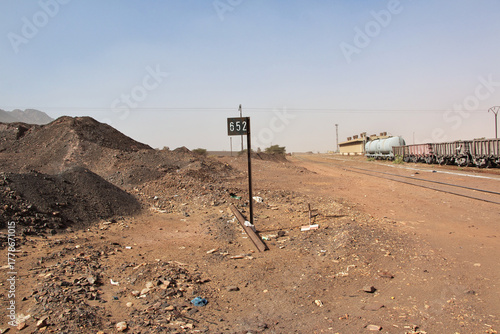 Railway station of Zouerate. Mauritania Desert train, Train du Desert, The vintage train in Sahara desert, that crosses between Zouerate and Nouadhibou.