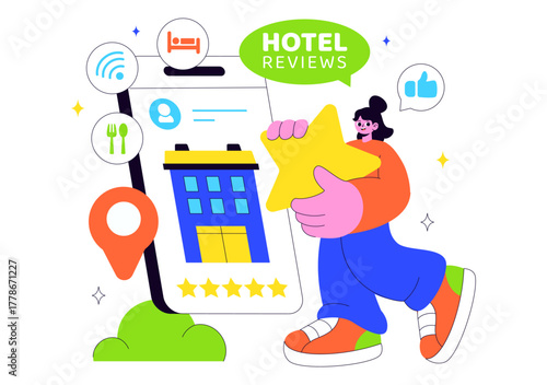 Hotel Reviews Vector Illustration Featuring Rating Services, User Satisfaction, and Customer Experiences in a Flat Style Cartoon Background
