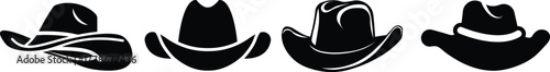 Cowboy hat icon set.west illustration sign collection.Uncle Hat Cut File, Daddy's Hat Stencil, Rodeo Vector, Howdy Clipart.Texas symbol or logo.Cowboy hat icon in silhouette style vector art illustrat