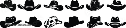 Cowboy hat icon set.west illustration sign collection.Uncle Hat Cut File, Daddy's Hat Stencil, Rodeo Vector, Howdy Clipart.Texas symbol or logo.Cowboy hat icon in silhouette style vector art illustrat