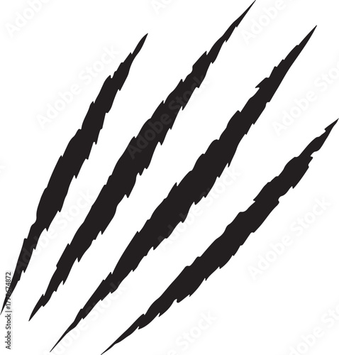 Claw scratches silhouette vector, Animal claw marks illustration. Tiger, bear, lion scratches sign