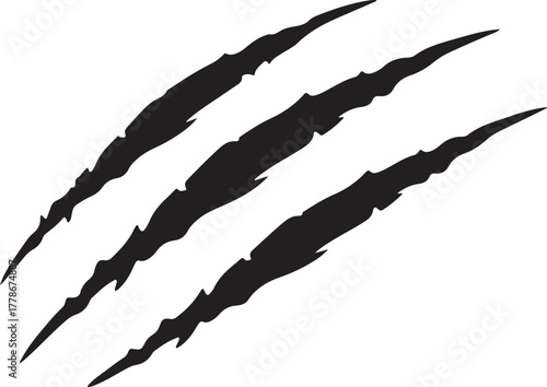 Claw scratches silhouette vector, Animal claw marks illustration. Tiger, bear, lion scratches sign