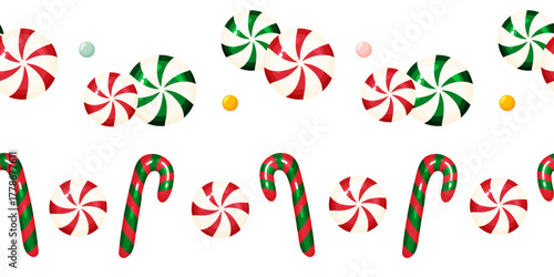 Set of Two Christmas Borders with Candy Canes and Peppermint