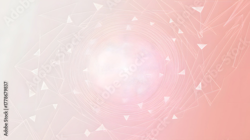 Abstract geometric spiral tunnel with soft pink and white gradient hues