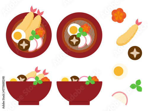 年越しそば・天ぷらそばのイラストセット