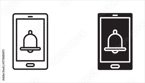 Smartphone notification bell icon set isolated on white background